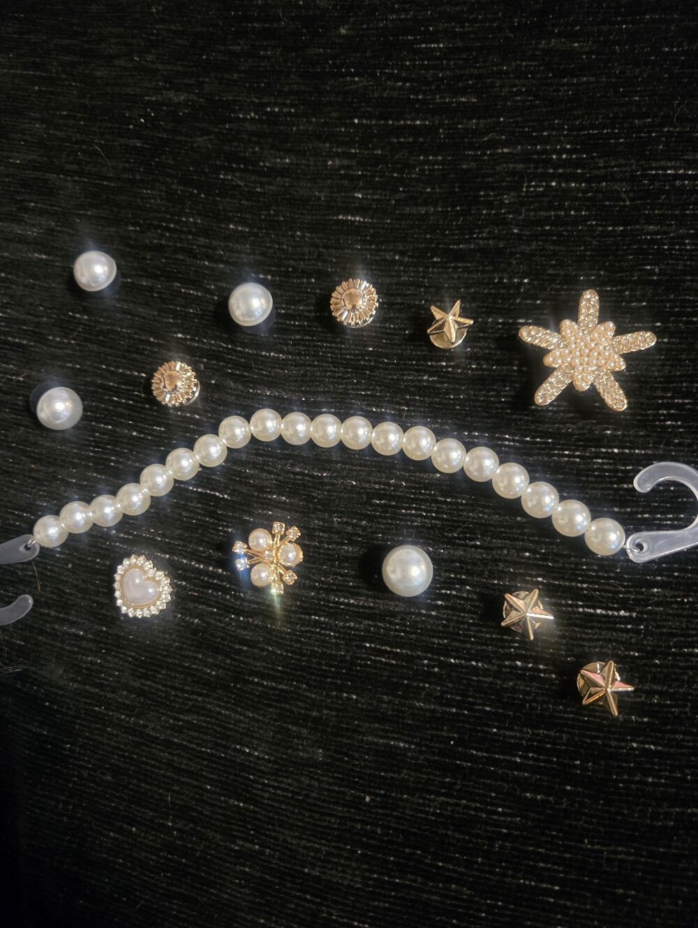 Jibbitz Shoe Charms Pearls White Gold Bling Flowers Stars
